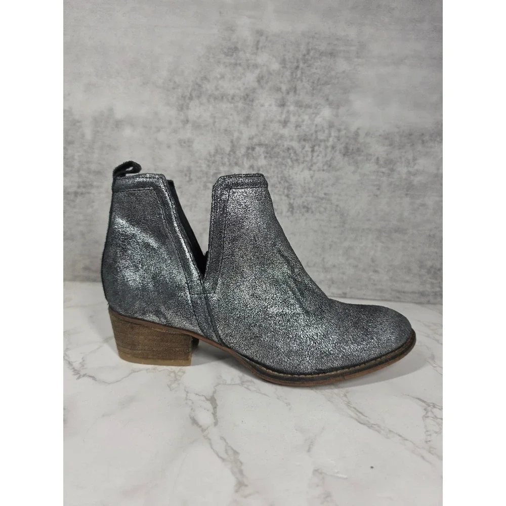Diba True Stop By Silver Metallic Leather Cutout Ankle Boots 54620 Boho Womens 9